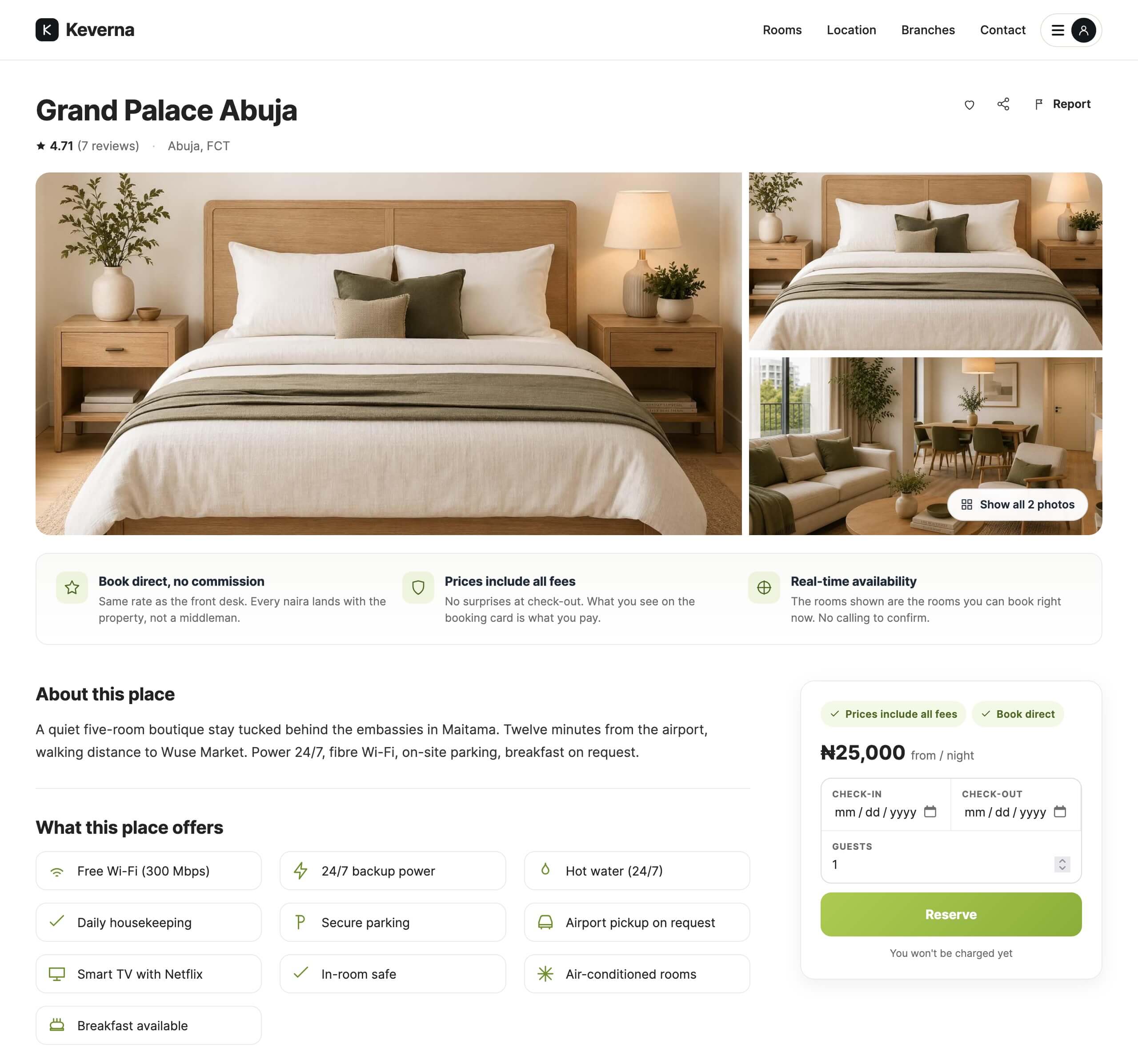 Sample Keverna-powered booking page
